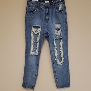 NWT Cotton On Blue Distressed High Waisted Jeans Size 8